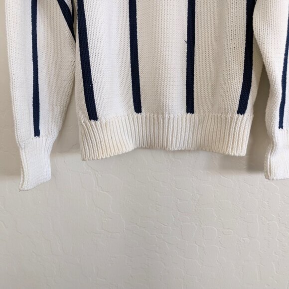 HAMPTON CUP Sweater By Nordstrom Men's L White Blue Striped Knit Preppy Nautical - Picture 2 of 12